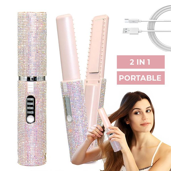 2 in 1 piastra per capelli con cristalli - Glittery